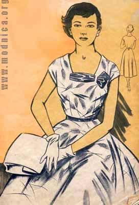 женское платье из плотного шелка мода 50-х