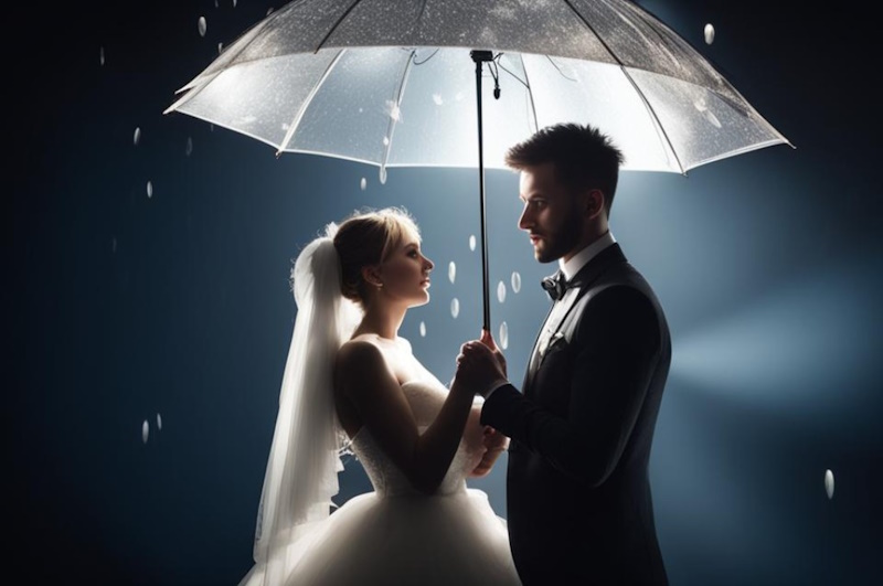 жених с невестой под зонтом